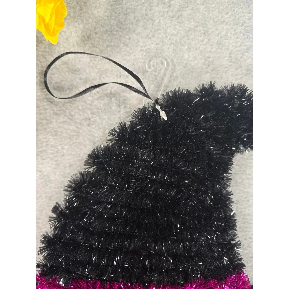Vintage Y2K Pumpkin Wall Hanging Orange Halloween Tinsel Witch Hat Decor 14